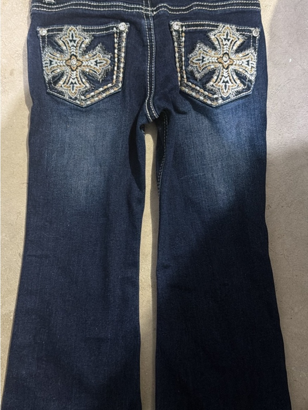 Dark Wash girls Embroidered Pocket Jeans - Navy